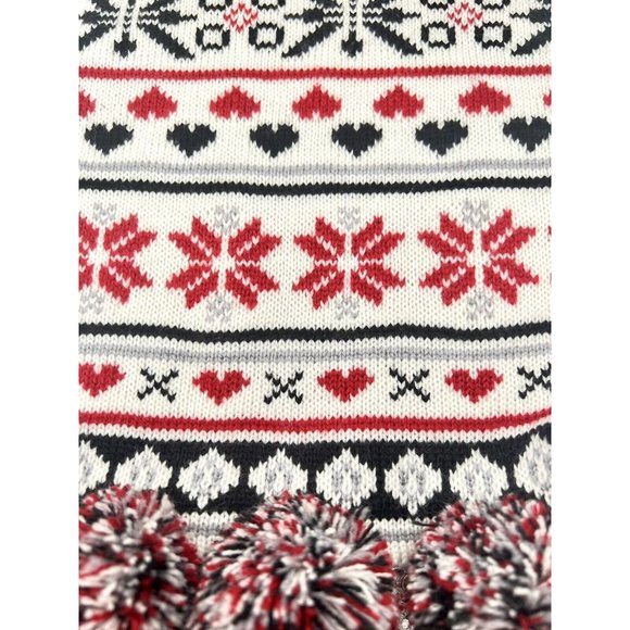 Talbots Nordic Reversible Scarf Snowflakes Hearts POM POMs Fair Isle Apres Ski - Picture 5 of 7